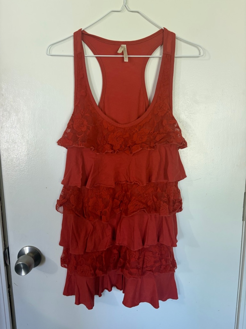 Women’s 3XL Col Story Burnt Orange Ruffled Lace Tank Top Tote1